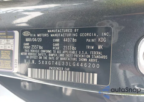 2020 Kia Optima Se z USA, uszkodzony, nr VIN 5XXGT4L33LG446200